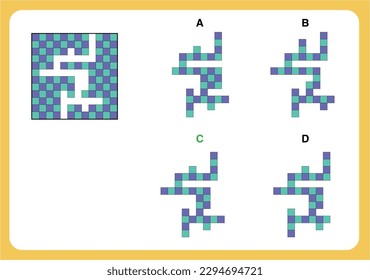 IQ abstract reasoning test question with one main object where elements missing and four options on the right side. Option C is the correct answer.