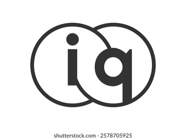 IQ business company emblem with outline rounds and letters i q. Logo template of two merged circles for brand identity, logotype. Vector Infinity symbol  and technology sign.