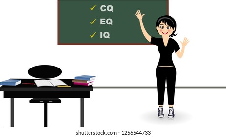 iq, cq or eq intellectual or vs emotional question compare write on the board in front of business man and business woman - Vector