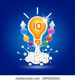 IQ Emotional intelligence. Heart and brain on balanced scale symbol. Intelligence Quotient and Emotional Quotient of a child. Design logo products in the form of the light bulb. Vector EPS10.