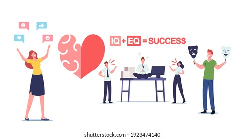 Iq and Eq Concept. Male or Female Characters Show Empathy, Emotional Intelligence Concept. Communication Skills, Reasoning and Persuasion, People Communicate to Each Other. Cartoon Vector Illustration