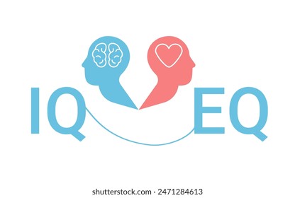 IQ and EQ concept. two human head silhouettes with iq eq text