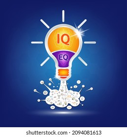 IQ and EQ. Emotional intelligence. Heart and brain on balanced scale symbol. Intelligence Quotient and Emotional Quotient of a child. Design logo products in the form of the light bulb. Vector EPS10.