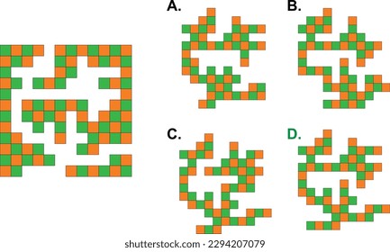 IQ exam question with one main object where elements missing and four options with marked correct.