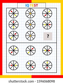 iq and fractions test. Choose correct answer. Set of logical tasks composed of geometric shapes. Vector illustration. algorithm.