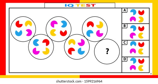 iq and fractions test. Choose correct answer. Set of logical tasks composed of geometric shapes. Vector illustration. algorithm.
