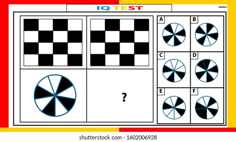 iq and fractions test. Choose correct answer. Set of logical tasks composed of geometric shapes. Vector illustration. algorithm.