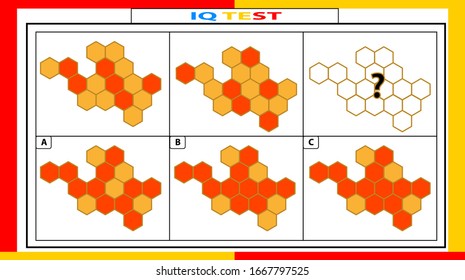 iq and fractions test. Choose correct answer. Set of logical tasks composed of geometric shapes. Vector illustration. algorithm.