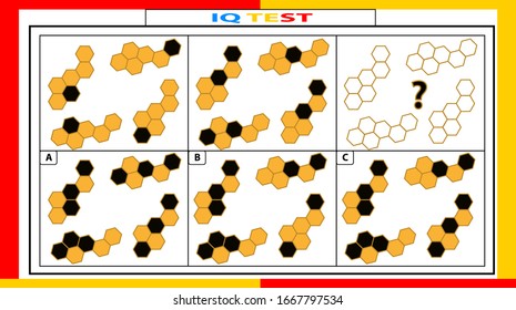 iq and fractions test. Choose correct answer. Set of logical tasks composed of geometric shapes. Vector illustration. algorithm.