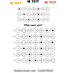 iq and fractions test. Choose correct answer. Set of logical tasks composed of geometric shapes. Vector illustration. algorithm. IQ TEST