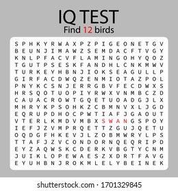 IQ Game - Crossword, Find 12 Hidden Words / Worksheet