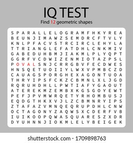 IQ Game - crossword, find 12 hidden geometric shapes / worksheet