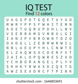 IQ Game Find 12 Hidden Words / Colors