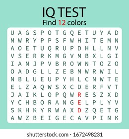 IQ Game Find 12 Hidden Words / Colors / With Hint