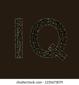 IQ hand drawn sign vector illustration. Intelligence quotient golden design on black background.