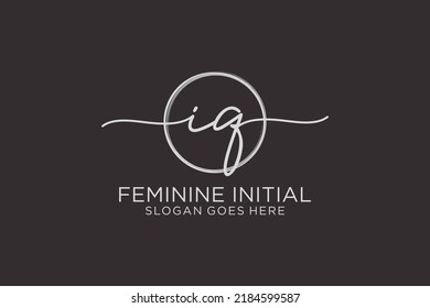 IQ handwriting logo with circle template vector logo of initial signature, wedding, fashion, floral and botanical with creative template.