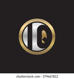 IQ initial letters circle elegant logo golden silver black background