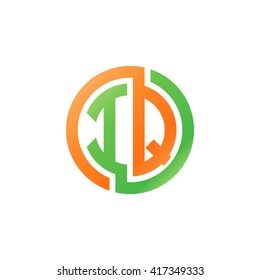 IQ initial letters looping linked circle logo orange green
