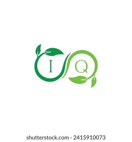 IQ initial monogram letter for nature logo with leaf image design