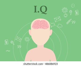 iq intellectual question illustration concept with people with icon education and tools as background