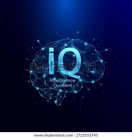 IQ Intelligence Quotient symbol in brain human. Style polygon glowing blue on a dark background. Intelligence balance of child. Leadership development growth concept. Vector.