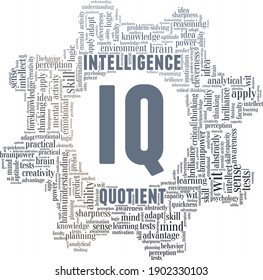 IQ - Intelligence quotient vector illustration word cloud isolated on a white background.