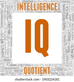 IQ - Intelligence quotient vector illustration word cloud isolated on a white background.