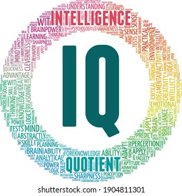 IQ - Intelligence quotient vector illustration word cloud isolated on a white background.