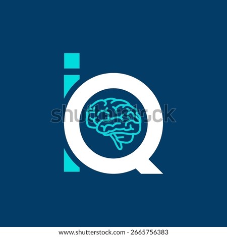IQ logo with simple brain line symbol suitable for business technology logo, minimalist modern IQ logo concept