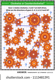 IQ y habilidades espaciales entrenan puzzle visual con engranajes rotativos y accionadores de cinturones. Respuesta incluida.