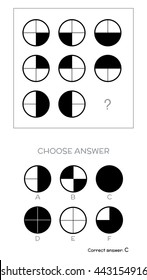 IQ test. Choose answer. Logical tasks composed of geometric shapes. Vector illustration