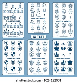 IQ test. Choose correct answer. Set of logical tasks on a chess theme. Vector illustration 