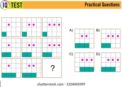 IQ test. Choose correct answer. Set of logical tasks composed of geometric shapes. Vector illustration - Vector