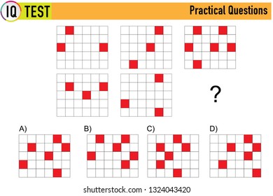 IQ test. Choose correct answer. Set of logical tasks composed of geometric shapes. Vector illustration - Vector