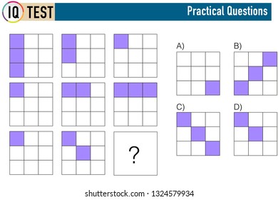 IQ test. Choose correct answer. Set of logical tasks composed of geometric shapes. Vector illustration - Vector - Vektör
