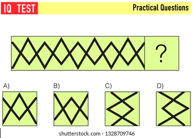 IQ-Test. Wählen Sie die richtige Antwort aus. Satz logischer Aufgaben, die aus geometrischen Formen bestehen. Vektorgrafik - Vektorgrafik 
