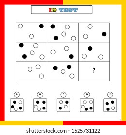 IQ test. Choose correct answer. Set of logical tasks composed of geometric shapes. Vector illustration. 