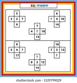 IQ test. Choose correct answer. Set of logical tasks composed of geometric shapes. Vector illustration. 