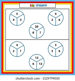 IQ test. Choose correct answer. Set of logical tasks composed of geometric shapes. Vector illustration. 