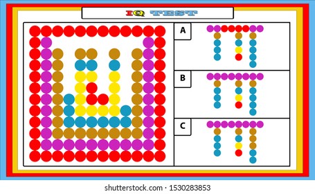 IQ test. Choose correct answer. Set of logical tasks composed of geometric shapes. Vector illustration. 