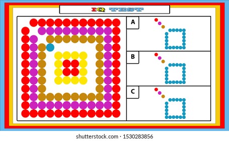 IQ test. Choose correct answer. Set of logical tasks composed of geometric shapes. Vector illustration. 