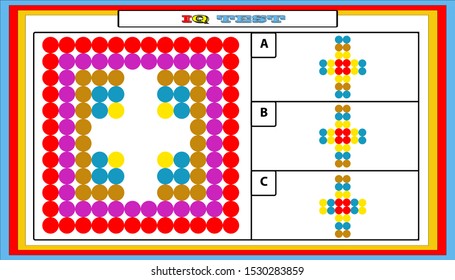 IQ test. Choose correct answer. Set of logical tasks composed of geometric shapes. Vector illustration. 