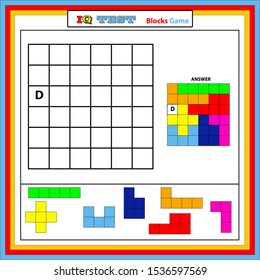 IQ test. Choose correct answer. Set of logical tasks composed of geometric shapes. Vector illustration. 