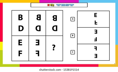 IQ test. Choose correct answer. Set of logical tasks composed of geometric shapes. Vector illustration. algorithm.