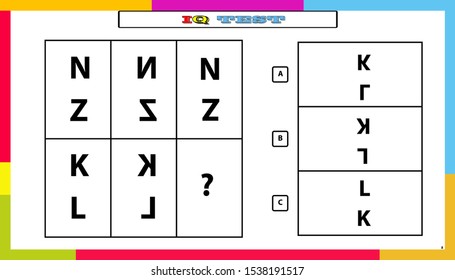 IQ test. Choose correct answer. Set of logical tasks composed of geometric shapes. Vector illustration. algorithm.