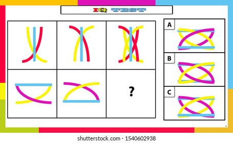 IQ test. Choose correct answer. Set of logical tasks composed of geometric shapes. Vector illustration. algorithm.