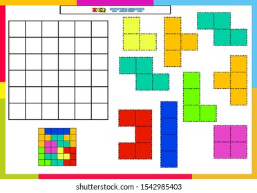 IQ test. Choose correct answer. Set of logical tasks composed of geometric shapes. Vector illustration. algorithm.
