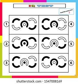 IQ test. Choose correct answer. Set of logical tasks composed of geometric shapes. Vector illustration. algorithm.