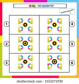 IQ test. Choose correct answer. Set of logical tasks composed of geometric shapes. Vector illustration. algorithm.