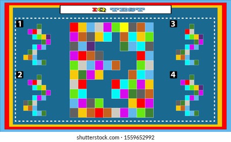 IQ test. Choose correct answer. Set of logical tasks composed of geometric shapes. Vector illustration. algorithm.
